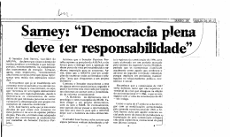 Sarney: `Democracia plena deve ter responsabilidade"