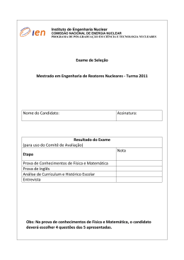 Exame de Sele&ccedil;&atilde;o Mestrado em Engenharia de Reatores
