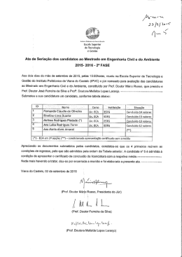 Ata de Seriação dos candidatos ao Mestrado em Engenharia