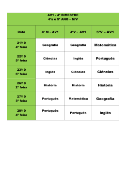 5&ordm;V &ndash; AV1 Matem&aacute;tica Portugu&ecirc;s Ci&ecirc;ncias Hist&oacute;ria Geografia Ingl&ecirc;s