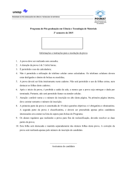Prova escrita do Processo Seletivo do 2&ordm; semestre de 2015