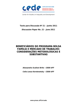 benefici&aacute;rios do programa bolsa fam&iacute;lia e mercado de trabalho