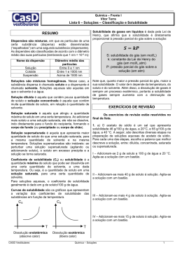 Lista 6 - Soluções - Classificação e Solubilidade