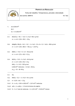 Ficha de trabalho: Temperatura, pressão e densidade