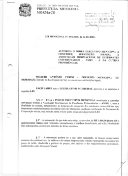 Lei n° 394-00 Autoriza executivo conceder subvenção mensal AMEU