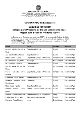 Edital Secri 006/2014 - EBW+ Erasmus Mundus - Resultado