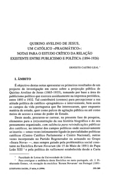 QUIRINO AVELINO DE JESUS, UM CAT&Oacute;LICO &laquo;PRAGM&Aacute;TICO