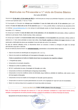 Matrículas no Pré-escolar e 1.° ciclo do Ensino Básico