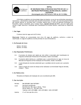 EDITAL DE INSCRI&Ccedil;&Atilde;O PARA O PROCESSO SELETIVO DE