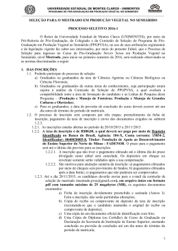 Edital 01/2016 Processo Seletivo Mestrado