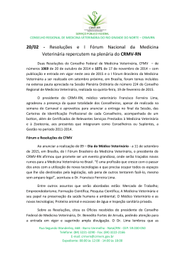20/02 - Resoluções e I Fórum Nacional da Medicina Veterinária