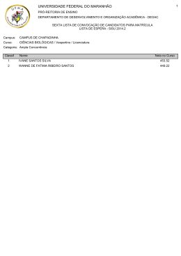 Sexta Lista de Convoca&ccedil;&atilde;o dos Candidatos para Matr&iacute;cula