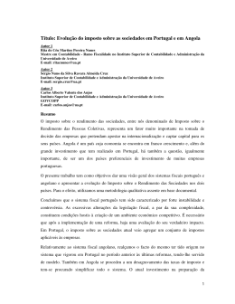 Evolu&ccedil;&atilde;o do imposto sobre as sociedades em Portugal e em Angola