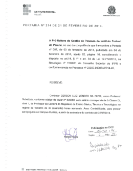 PORTARIA N&deg; 214 DE 21 DE FEVEREIRO DE 2014. A Pr&oacute;