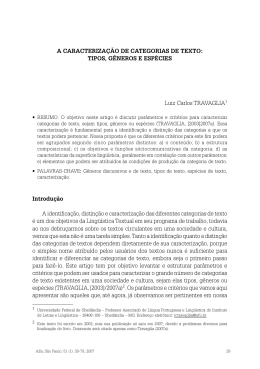A CARACTERIZA&Ccedil;&Atilde;O DE CATEGORIAS DE TEXTO: TIPOS