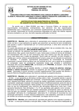 Justificativas para Manuten&ccedil;&atilde;o/Altera&ccedil;&atilde;o dos Gabaritos
