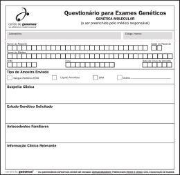 Question&aacute;rio para Exames Gen&eacute;ticos