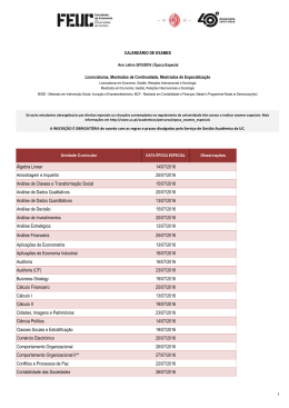 Calend&aacute;rio de avalia&ccedil;&otilde;es na &Eacute;poca Especial 2015/2016