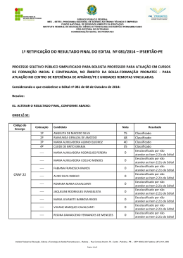 1&ordf; RETIFICA&Ccedil;&Atilde;O DO RESULTADO FINAL DO - IF Sert&atilde;o-PE