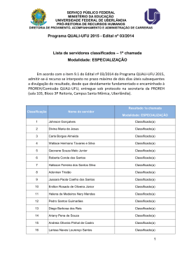 Programa QUALI-UFU 2015 - Edital n&ordm; 03/2014 Lista de