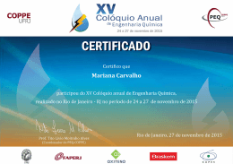 Mariana Carvalho - XV Colóquio Anual de Engenharia Quimica