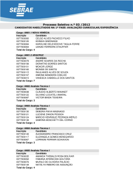 Resultado da 1&ordf; Fase: Avalia&ccedil;&atilde;o Curricular/Experi&ecirc;ncia