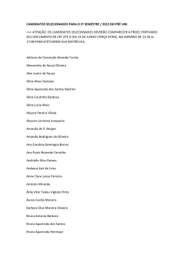 Lista dos candidatos selecionados – Pré-Uni – 2º semestre de