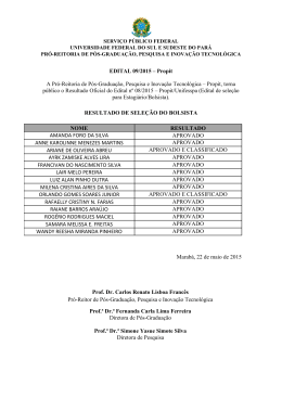Edital 09/2015 Propit - Resultado Seleção de Estagiário Bolsista