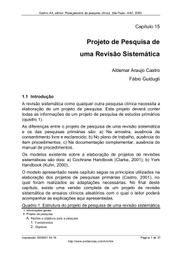 Projeto de Pesquisa de uma Revis&atilde;o Sistem&aacute;tica