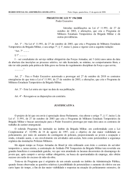 PROJETO DE LEI Nº 196/2008 Poder Executivo Introduz