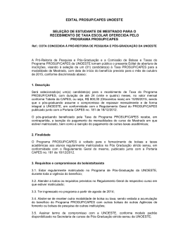 edital prosup/capes unoeste sele&ccedil;&atilde;o de estudante de mestrado