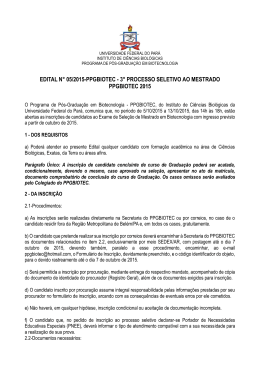 EDITAL N&deg; 05/2015-PPGBIOTEC - 3&deg; PROCESSO
