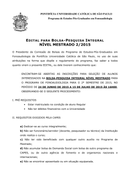 Edital para Bolsa-Pesquisa Integral Nível Mestrado 2/2015 - PUC-SP