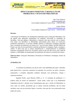 DIFICULDADES INERENTES &Agrave; RESOLU&Ccedil;&Atilde;O DE PROBLEMAS