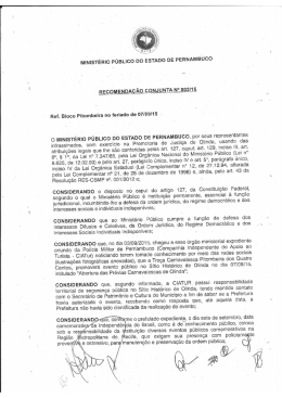 Recomenda&ccedil;&atilde;o Conjunta N&ordm; 002/2015, do Minist&eacute;rio P&uacute;blico de
