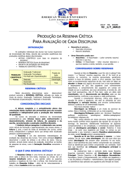 produ&ccedil;&atilde;o da resenha cr&iacute;tica para avalia&ccedil;&atilde;o de cada disciplina
