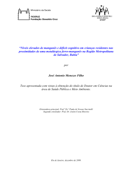 &ldquo;N&iacute;veis elevados de mangan&ecirc;s e d&eacute;ficit cognitivo em crian&ccedil;as