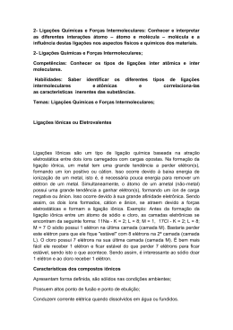 2- Liga&ccedil;&otilde;es Qu&iacute;micas e For&ccedil;as Intermoleculares: Conhecer e