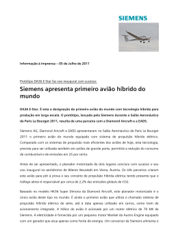 Siemens apresenta primeiro avi&atilde;o h&iacute;brido do mundo