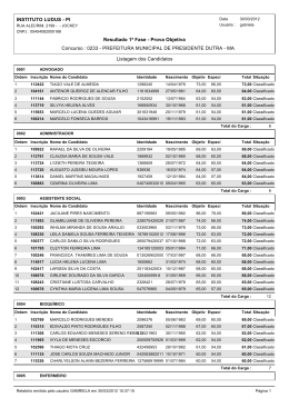 Resultado 1&ordf; Fase - Prova Objetiva Concurso