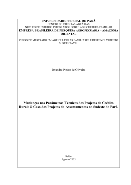 Mudanças nos Parâmetros Técnicos dos Projetos de Crédito Rural