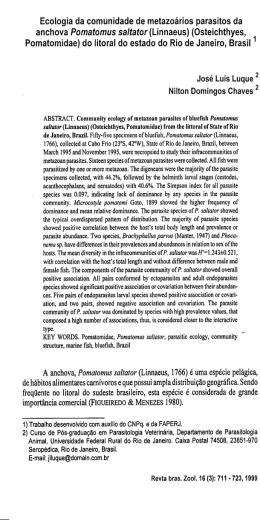 Ecologia da comunidade de metazoérios parasites da