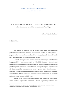 XXI IPSA World Congress of Political Science O ORÇAMENTO