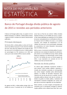Banco de Portugal divulga dívida pública de agosto de 2015 e