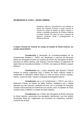 Delibera&ccedil;&atilde;o Se&ccedil;&atilde;o Criminal TJSC