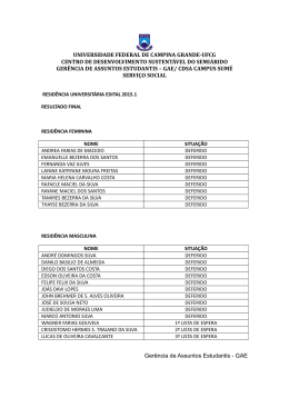 Resultado Final da Sele&ccedil;&atilde;o para a Resid&ecirc;ncia - CDSA-UFCG