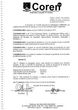 Designa Comissão para identificar situações em que o - Coren-RN