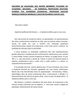 DISCURSO DE SAUDA&Ccedil;&Atilde;O AOS NOV&Eacute;IS MEMBROS TITULARES