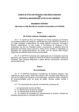 Regimento Interno do Comitê de Ética em - PUC