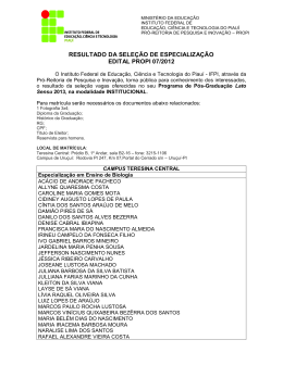 Resultado Sele&ccedil;&atilde;o de Especializa&ccedil;&atilde;o INSTITUCIONAL